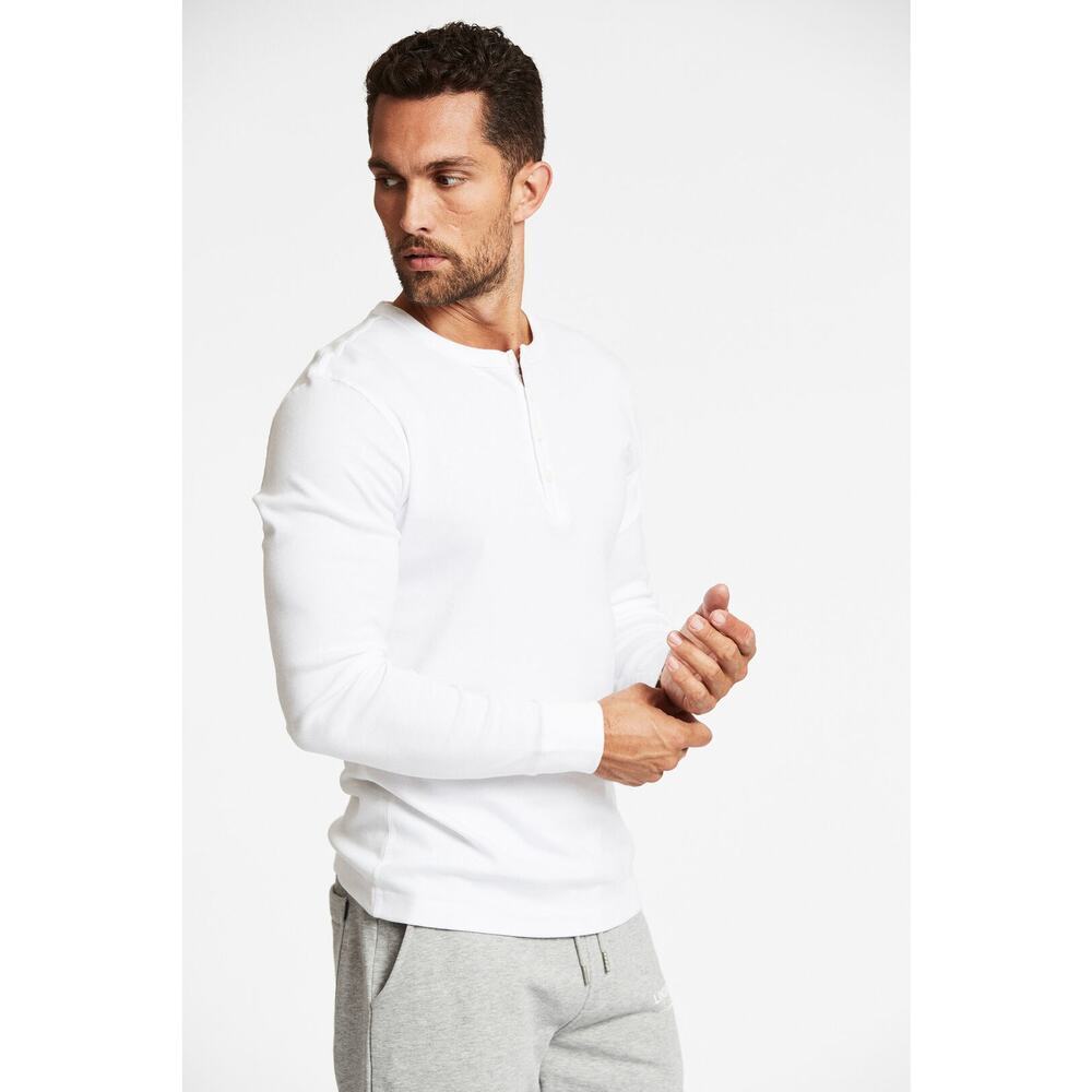 NWT Lindbergh Solid Long Sleeve Henley White Size XXL Classic Minimalist